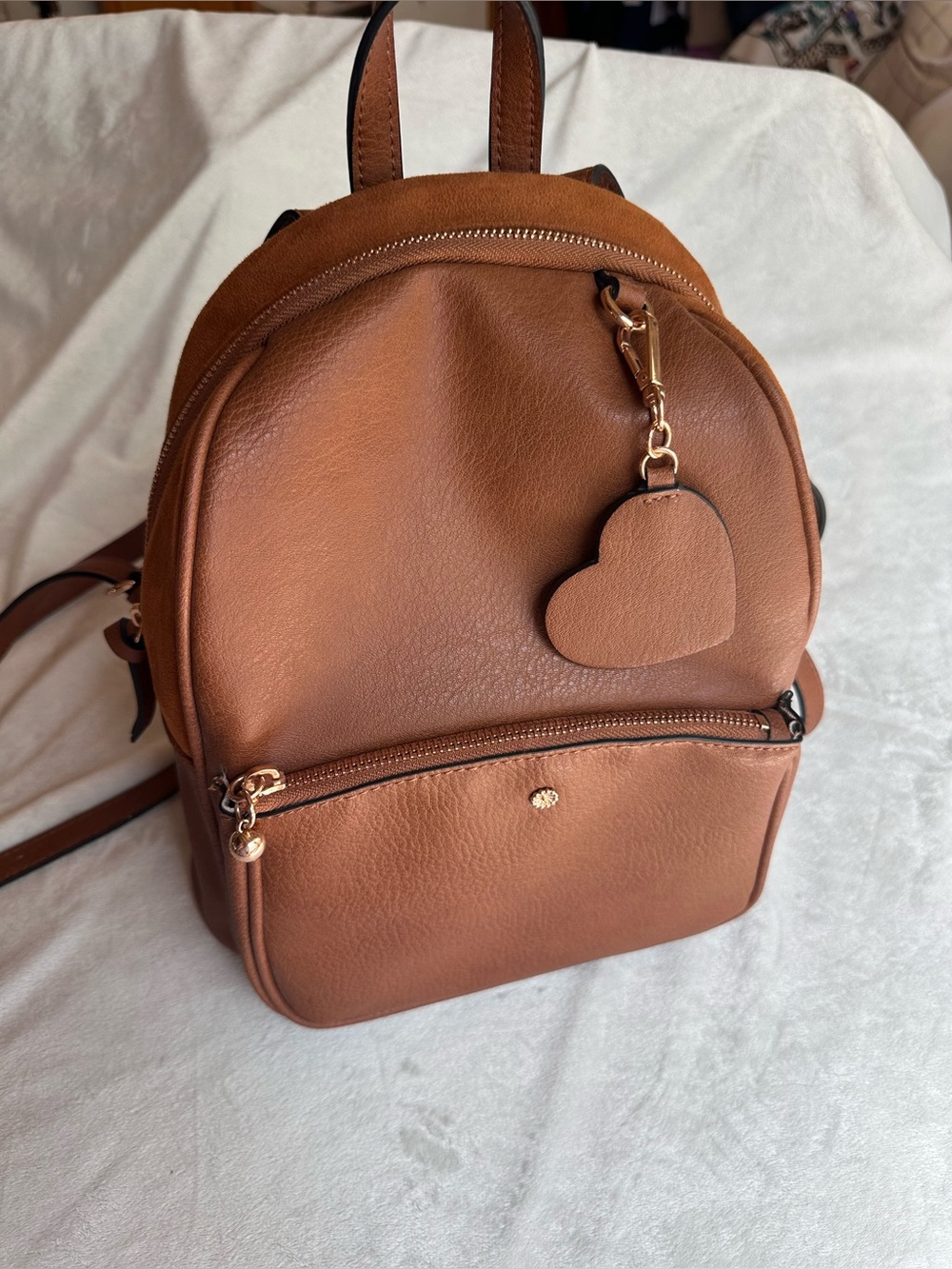 LC Lauren Conrad Small Brown Faux-Leather Backpack with Heart Charm